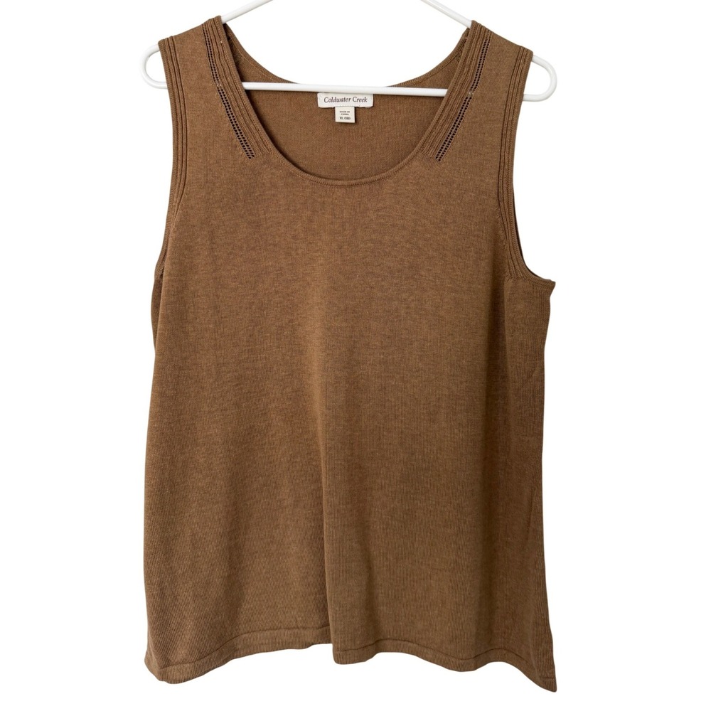 Coldwater Creek Womens XL Brown Silk Cotton Blend Knit Tank Top Shell